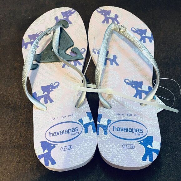 NEW w tags Havaianas Unisex Top Flip Flop Lavender Silver Blue elephants 7/8 US - Picture 1 of 4